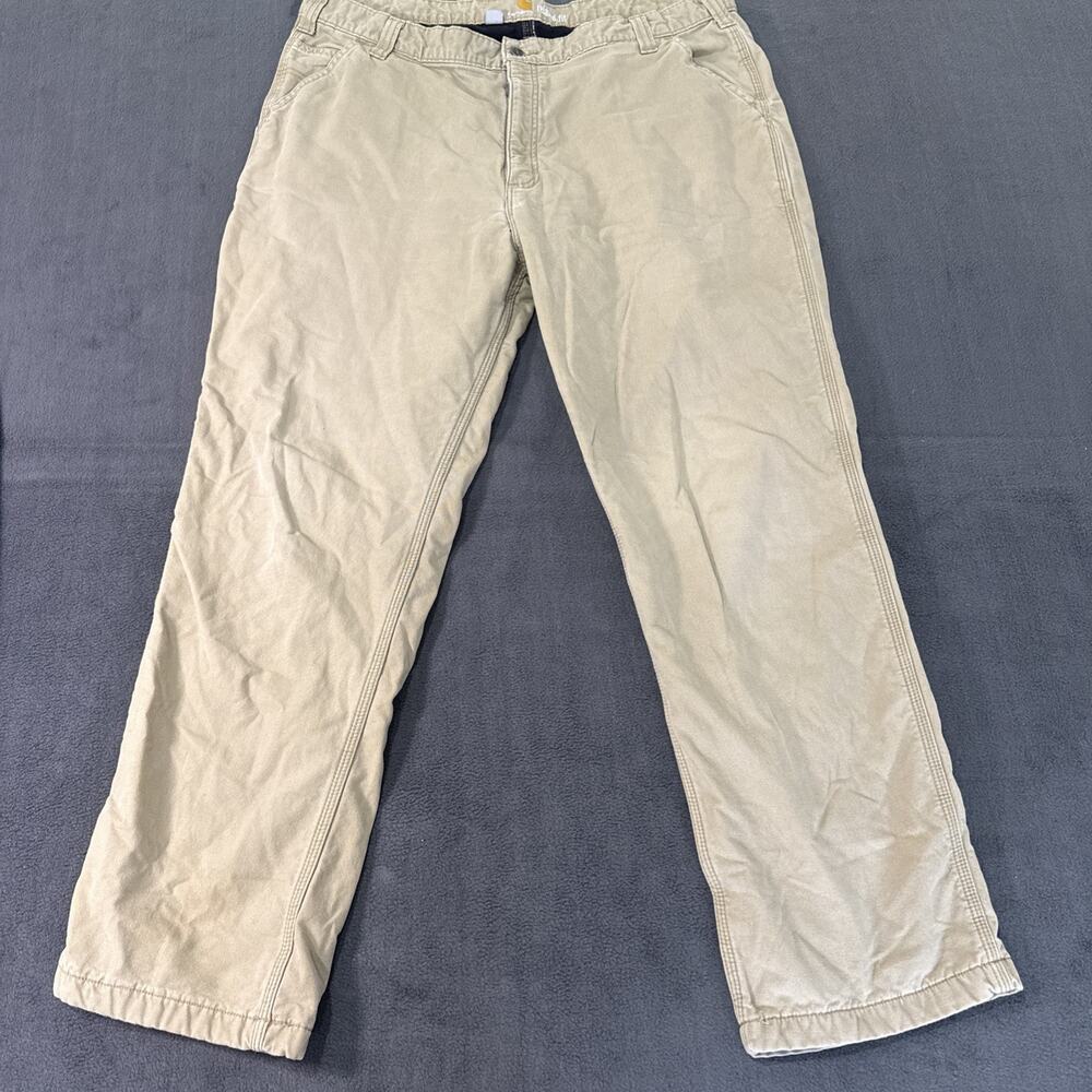 Carhartt Relaxed Fit Workwear Flannel Lined Pants 42x32 Tan Carpenter